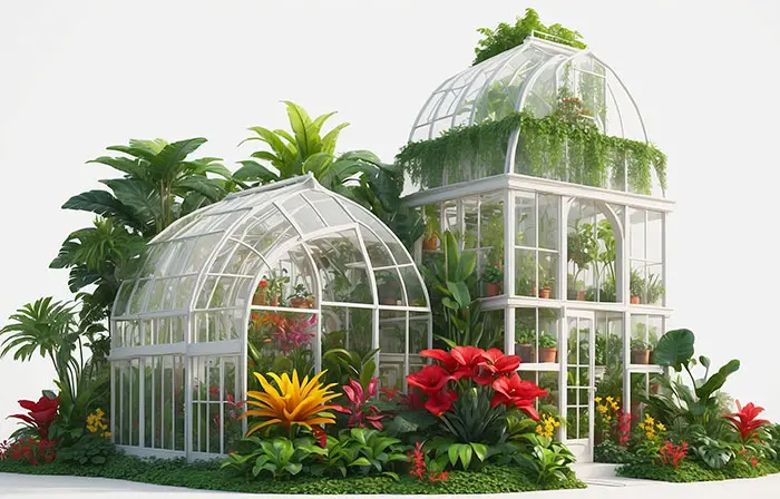 Small Greenhouse with Potted Plants Creative 3d Picture Illustration